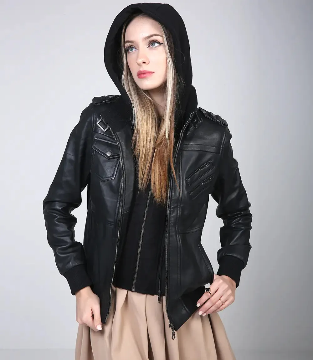 Edinburgh Womens Black Bomber Leather Jacket