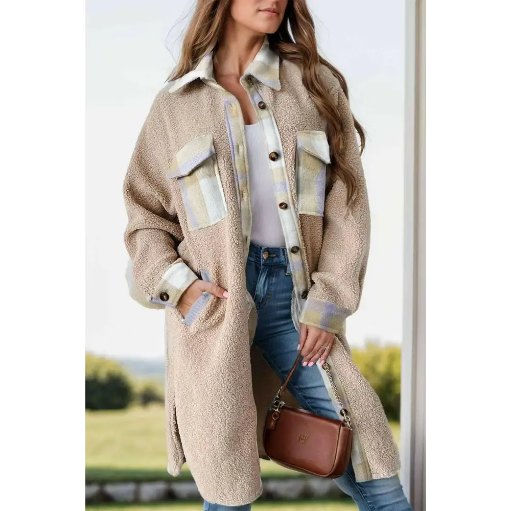 Elevate Your Style with the Slit Plaid Button Down Long Sleeve Coat