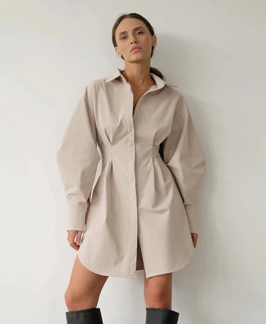 Elletra Pleated Shirt Dress
