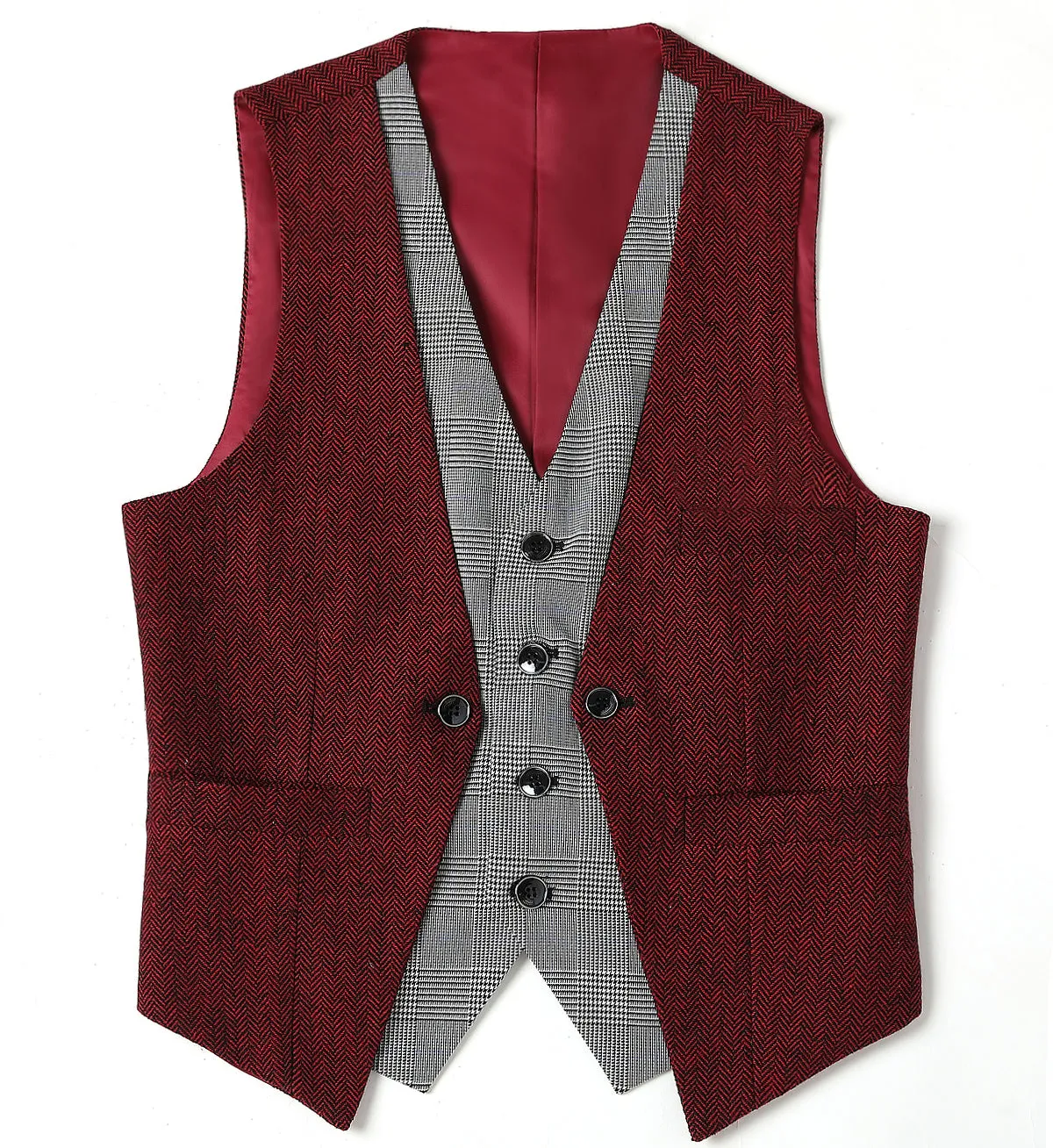 Fashion Men's Suit Vest Herringbone V-Neck Waistcoat