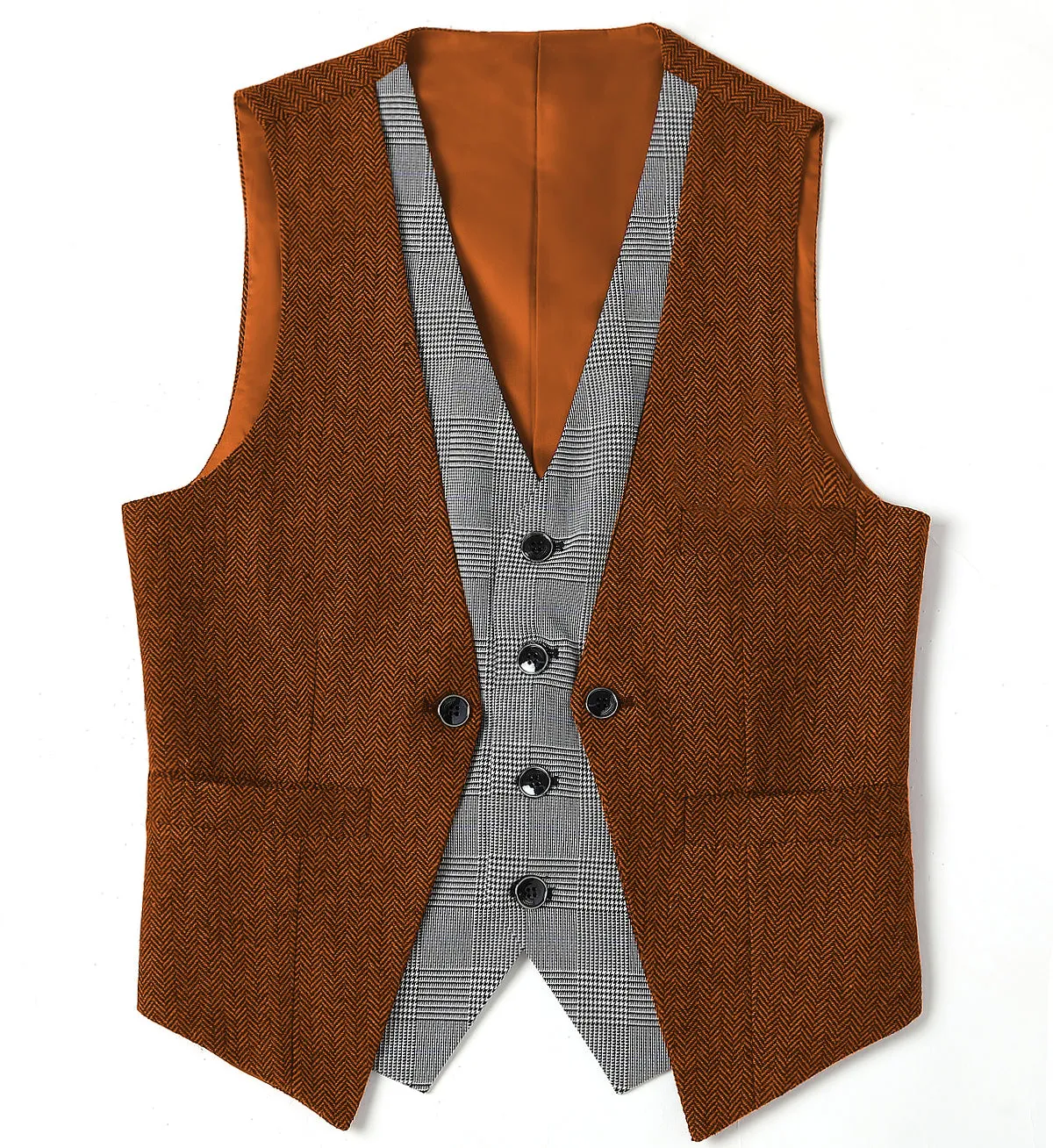 Fashion Men's Suit Vest Herringbone V-Neck Waistcoat