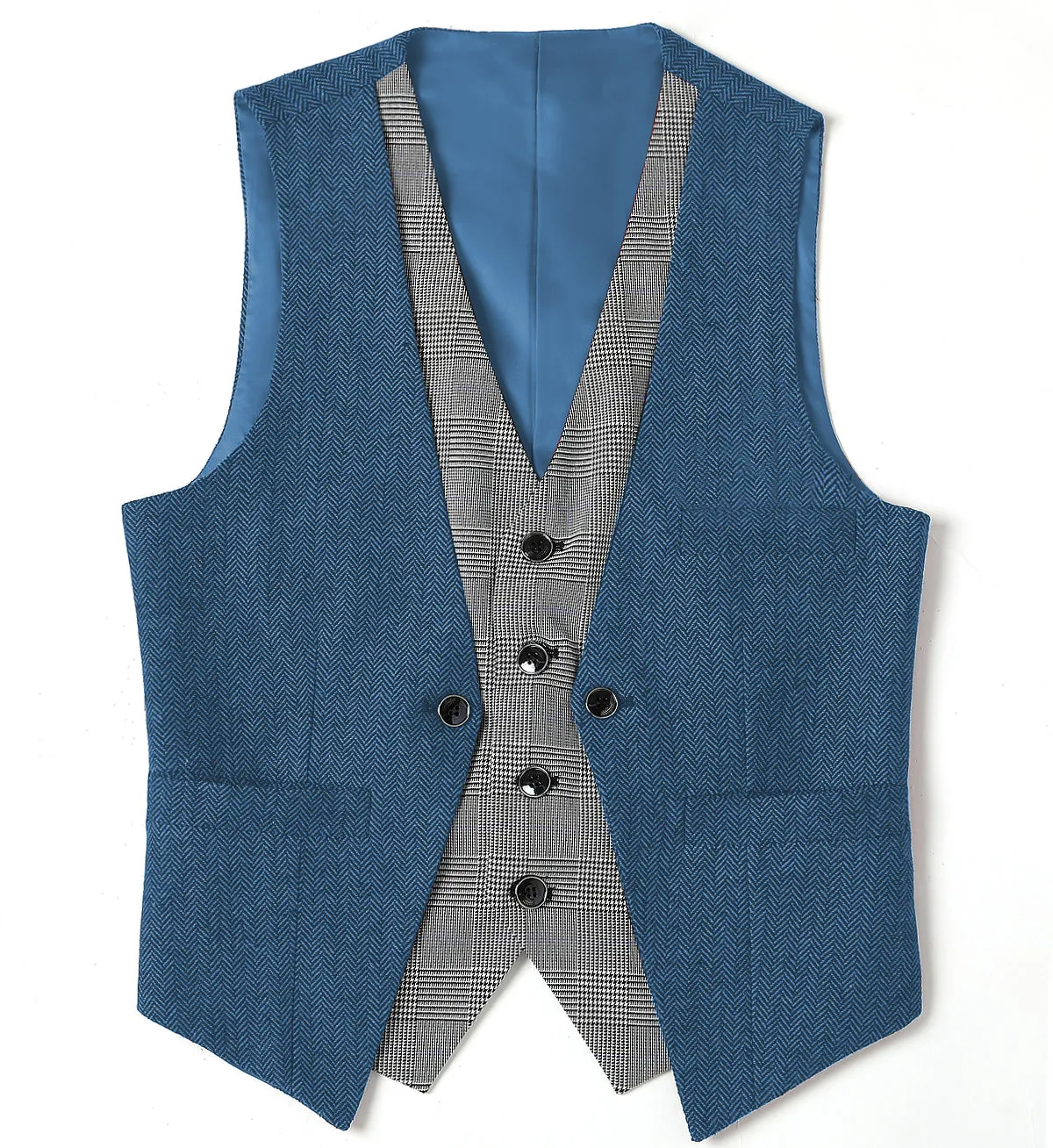 Fashion Men's Suit Vest Herringbone V-Neck Waistcoat