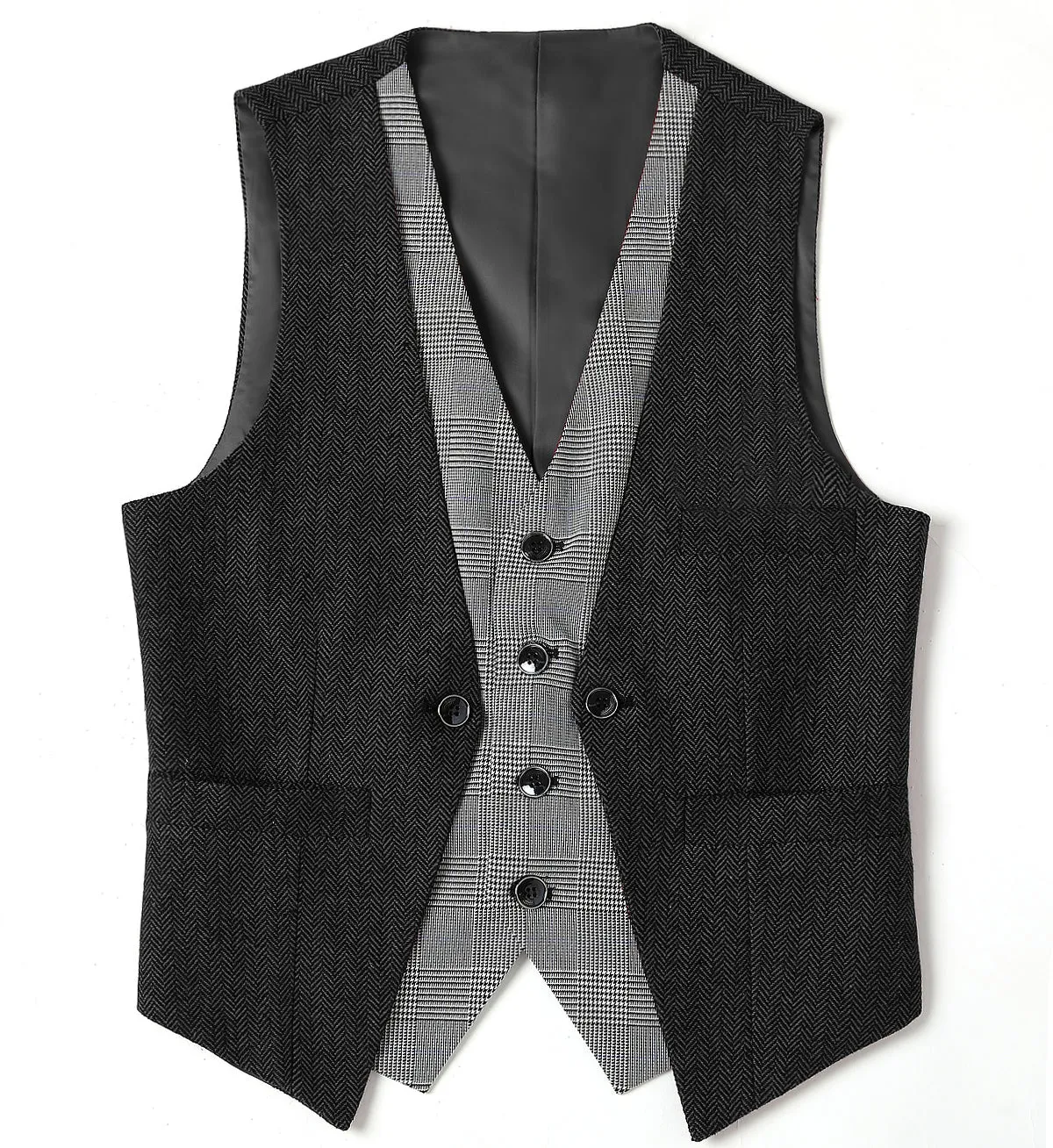 Fashion Men's Suit Vest Herringbone V-Neck Waistcoat