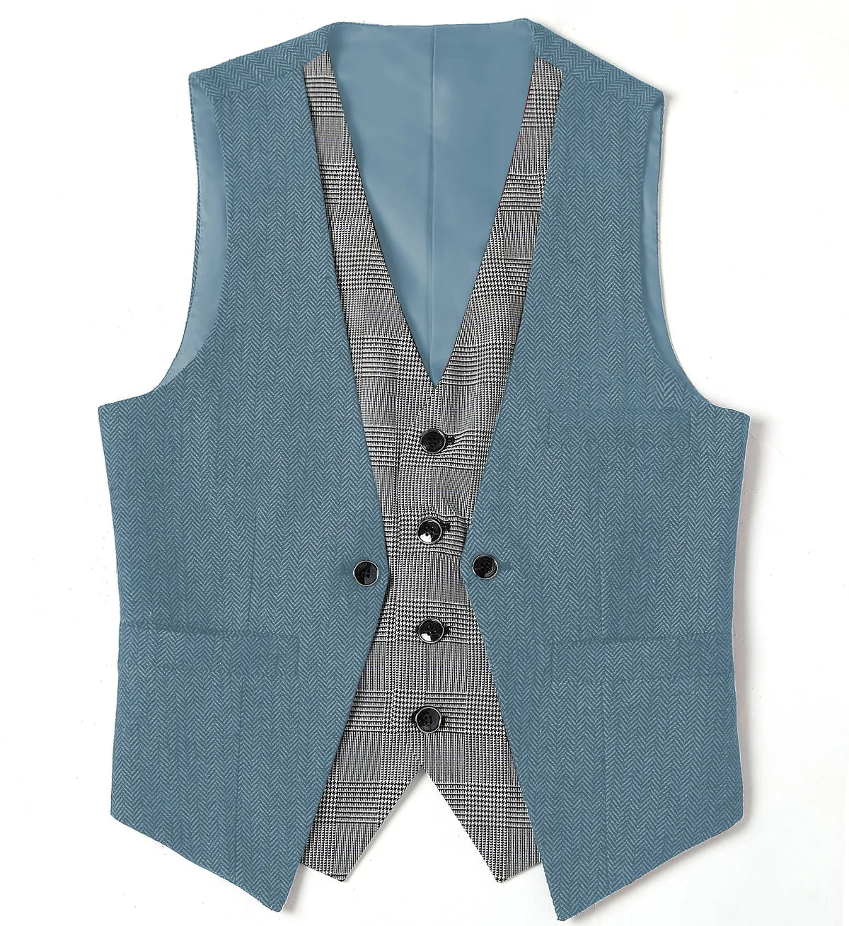 Fashion Men's Suit Vest Herringbone V-Neck Waistcoat