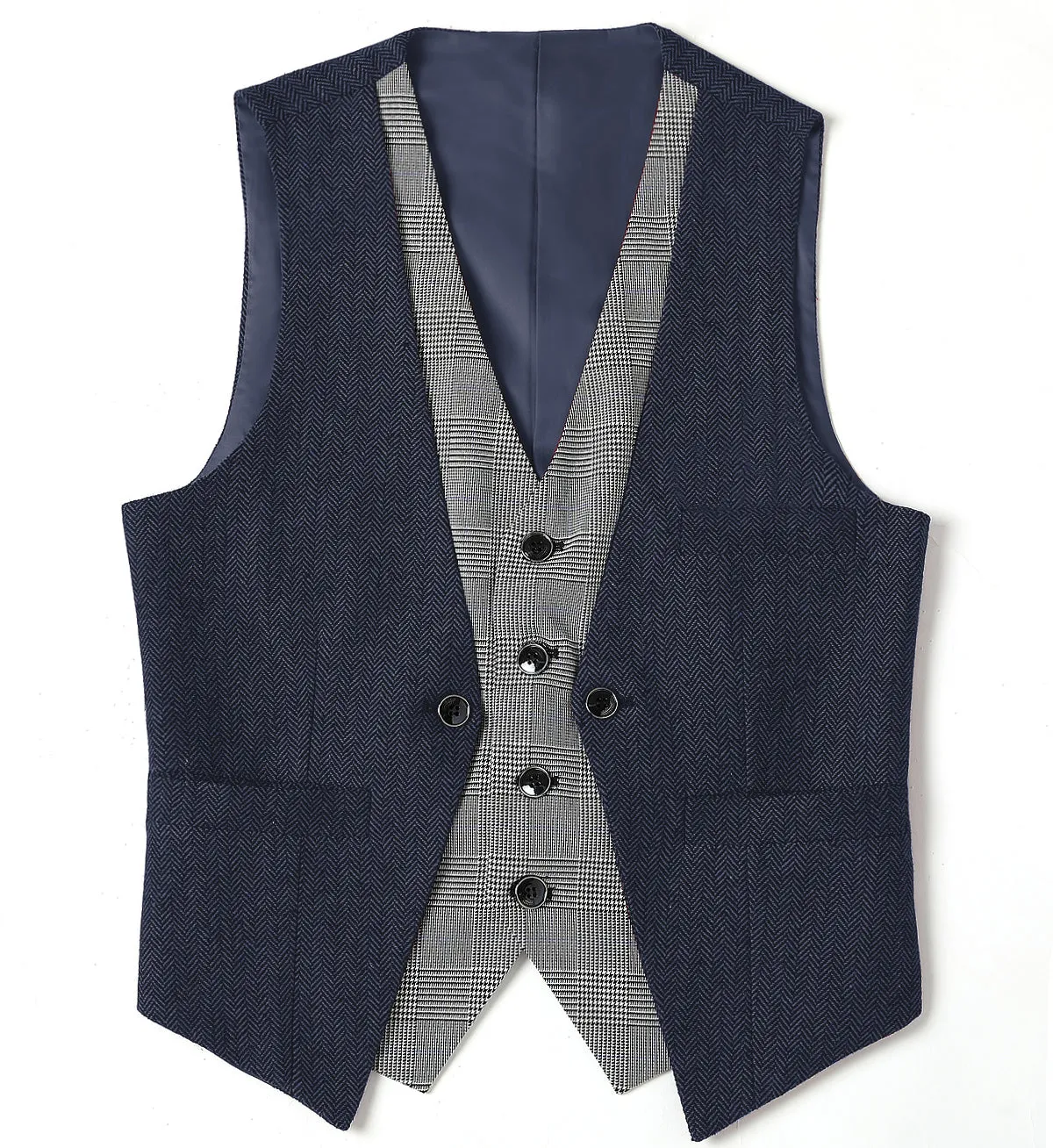 Fashion Men's Suit Vest Herringbone V-Neck Waistcoat
