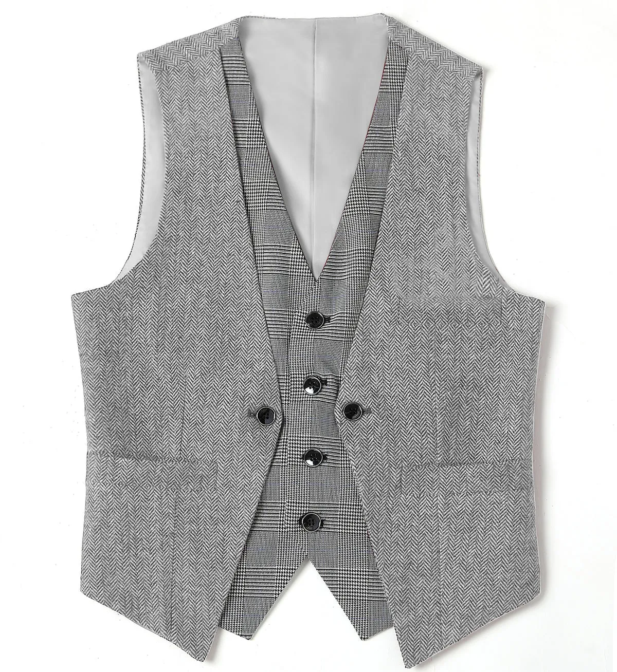 Fashion Men's Suit Vest Herringbone V-Neck Waistcoat