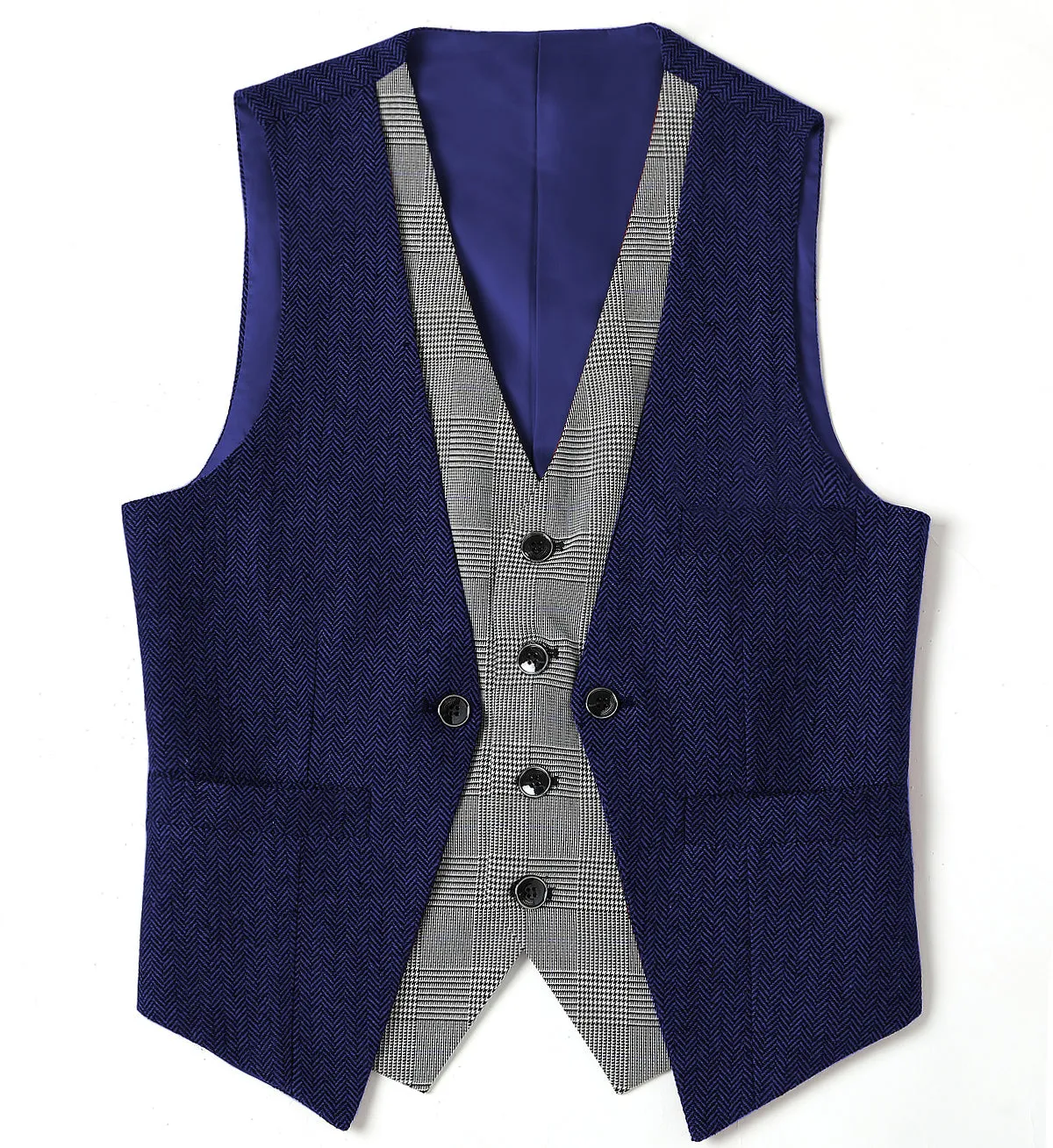 Fashion Men's Suit Vest Herringbone V-Neck Waistcoat