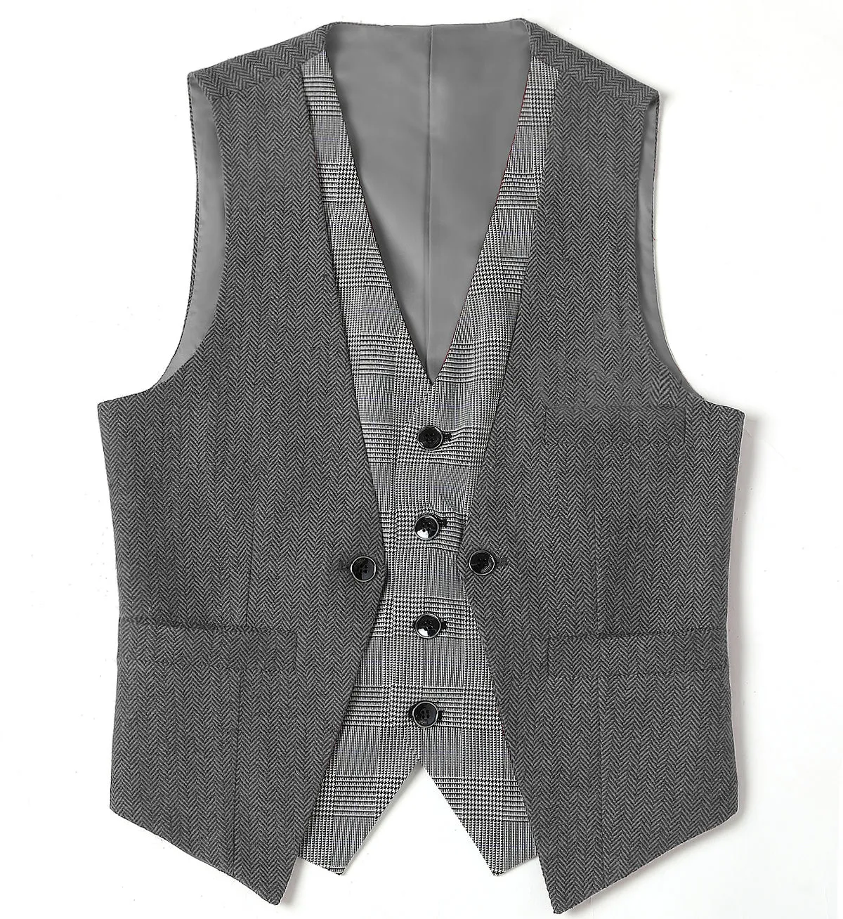 Fashion Men's Suit Vest Herringbone V-Neck Waistcoat