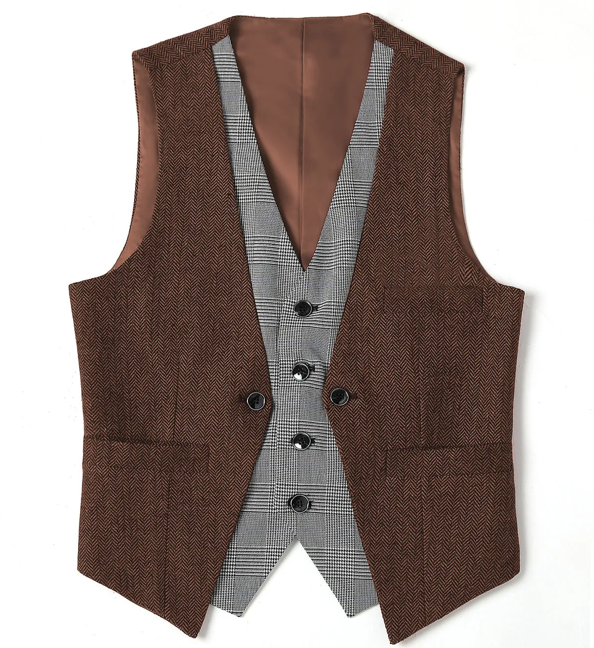 Fashion Men's Suit Vest Herringbone V-Neck Waistcoat