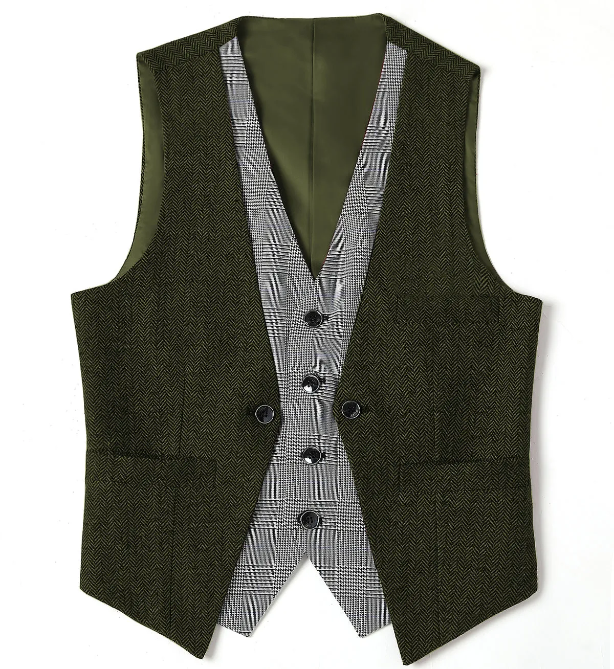 Fashion Men's Suit Vest Herringbone V-Neck Waistcoat