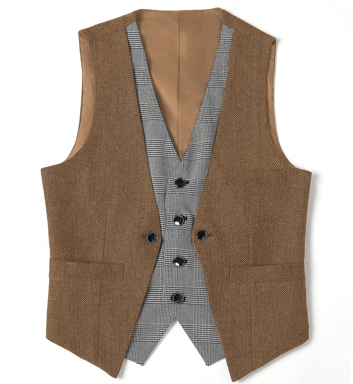Fashion Men's Suit Vest Herringbone V-Neck Waistcoat