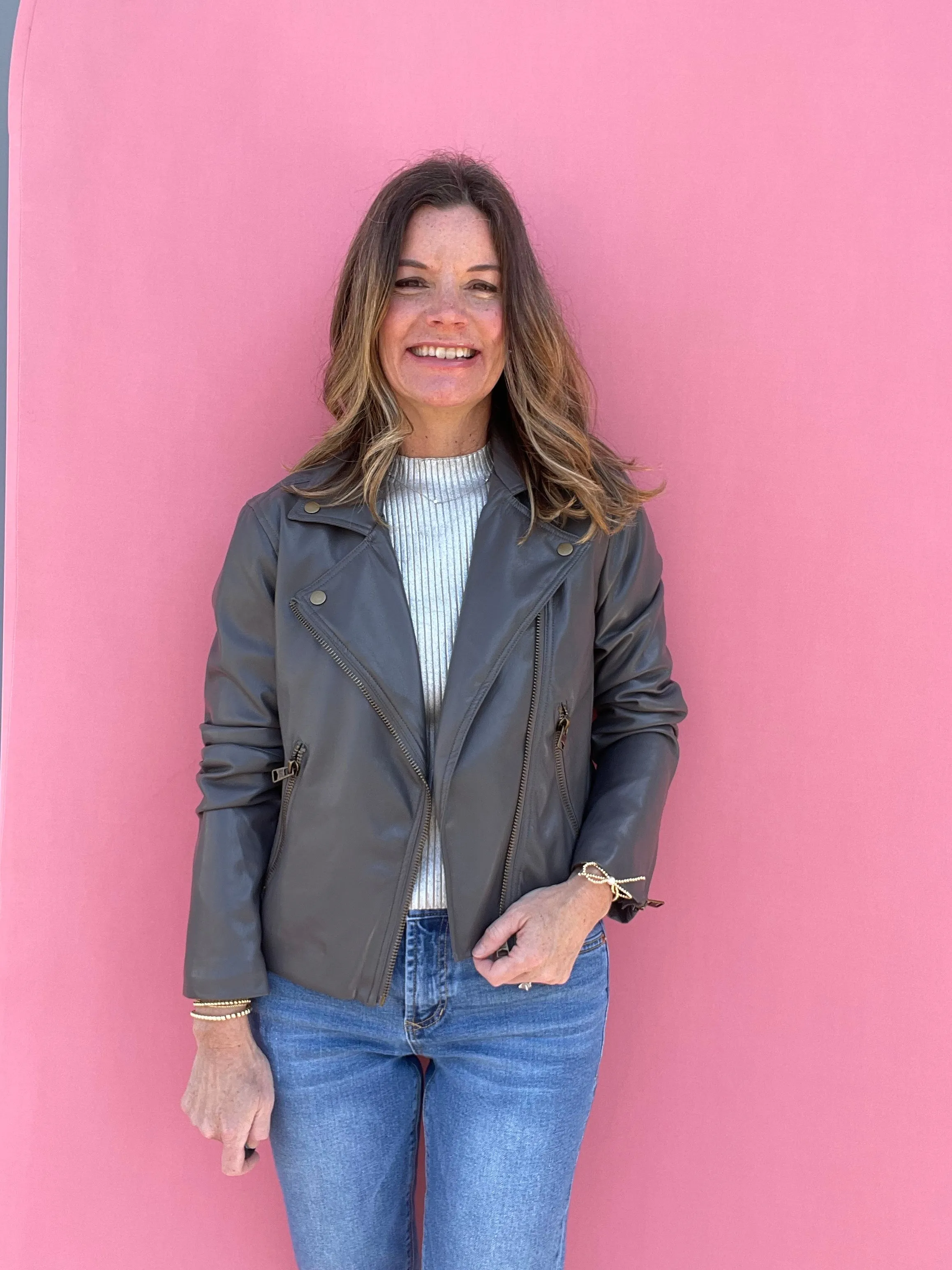 Faux Leather Bomber