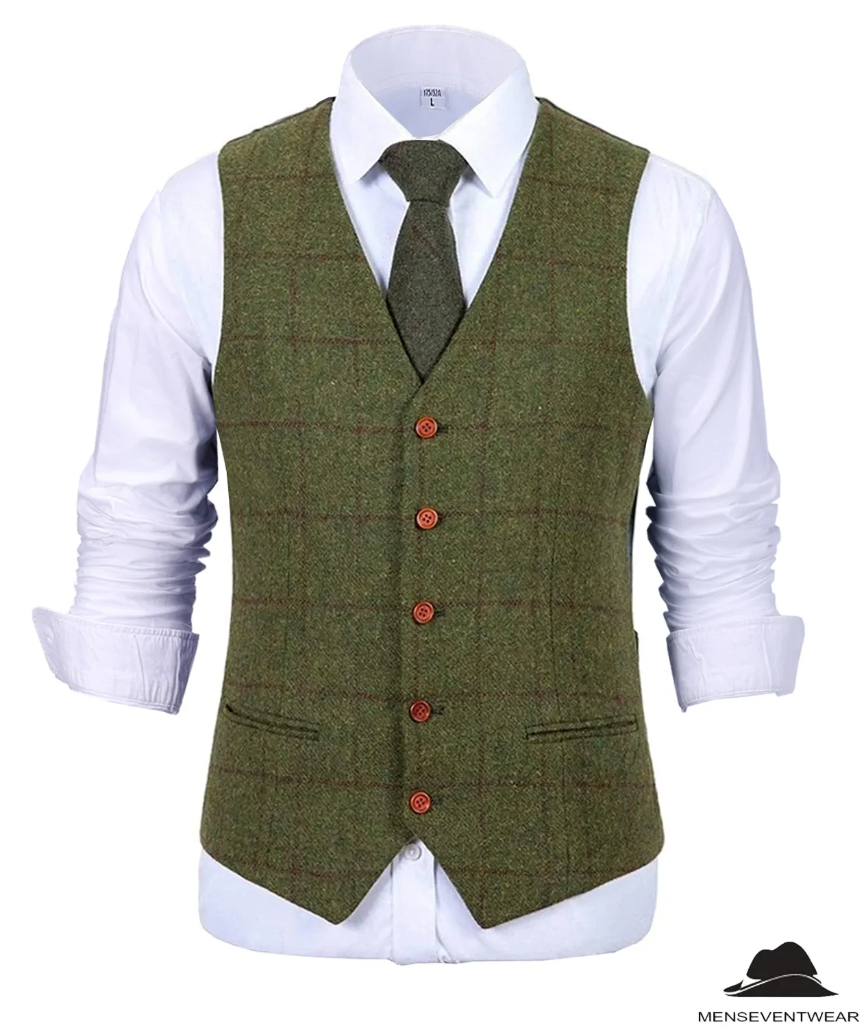Formal Men's Suit Vest Plaid Tweed V Neck Waistcoat