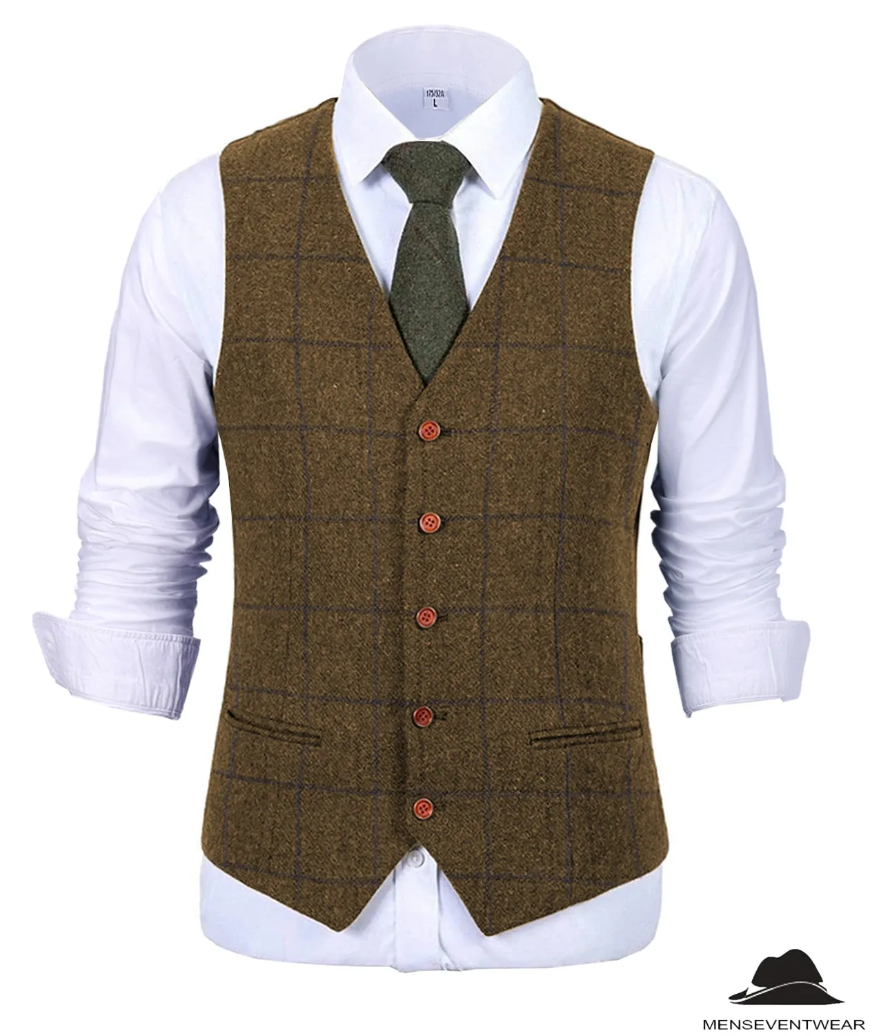 Formal Men's Suit Vest Plaid Tweed V Neck Waistcoat