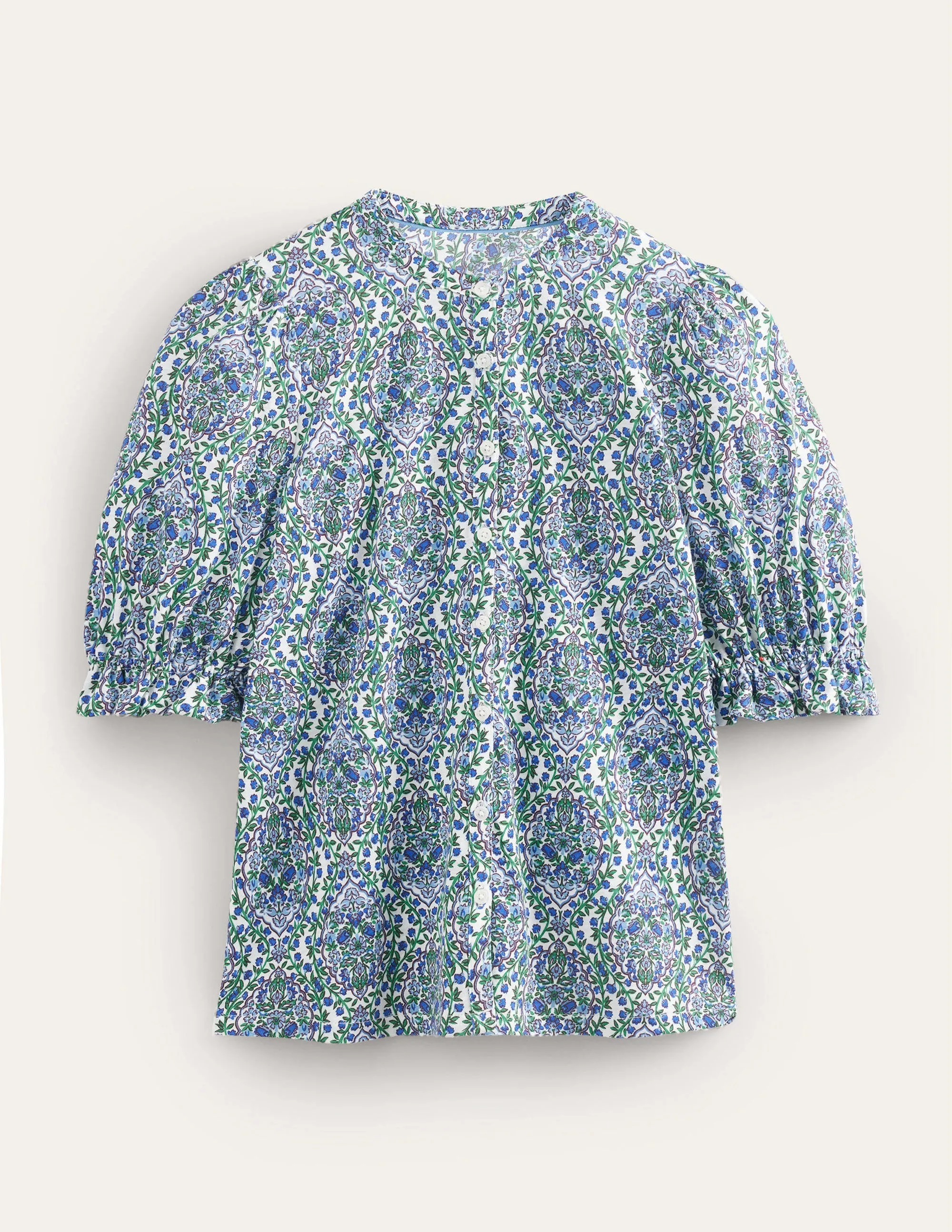 Frilled Short Sleeve Shirt-Linseed and Vine Terrace