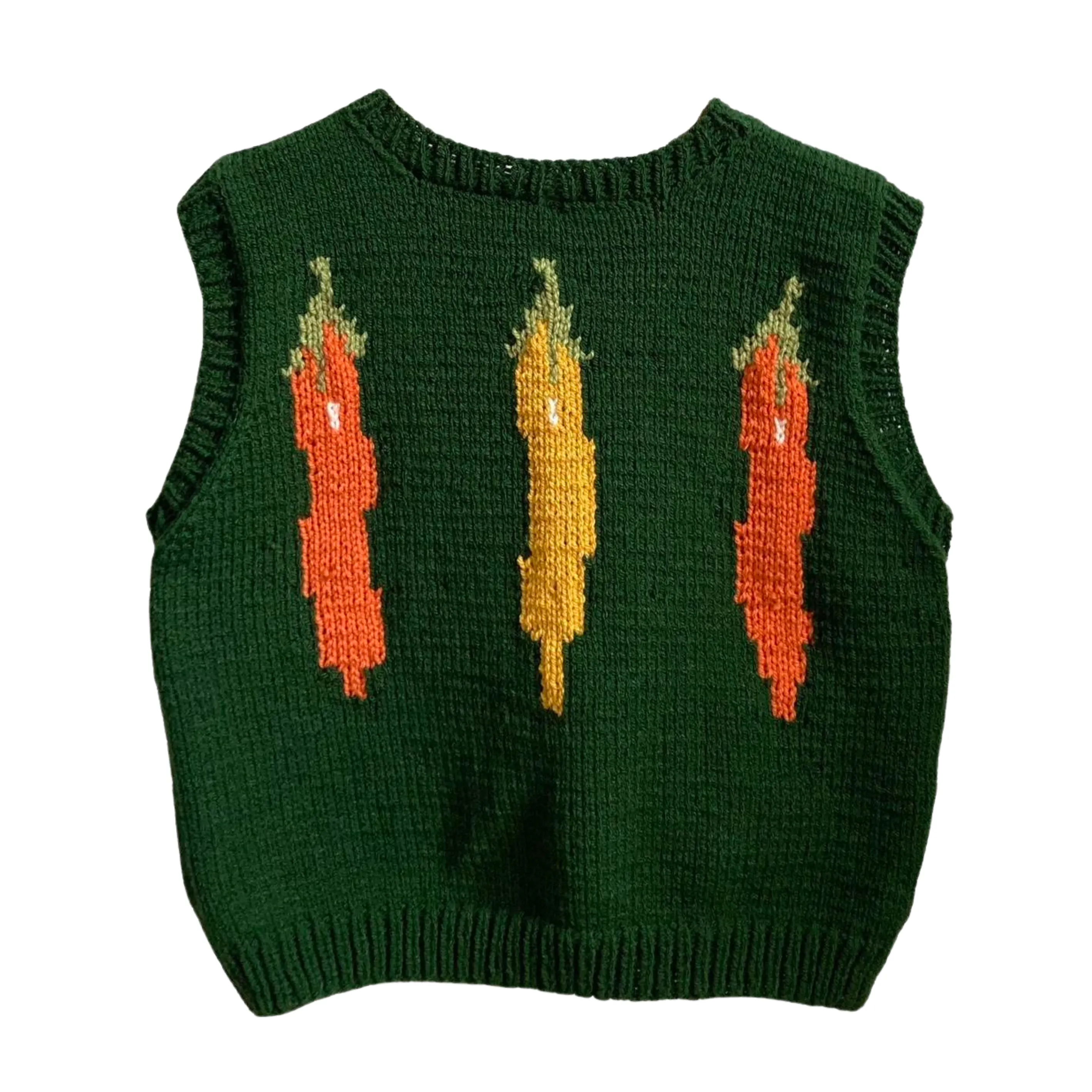 Green Moley Hand knitted Green Chilli Sweater Vest