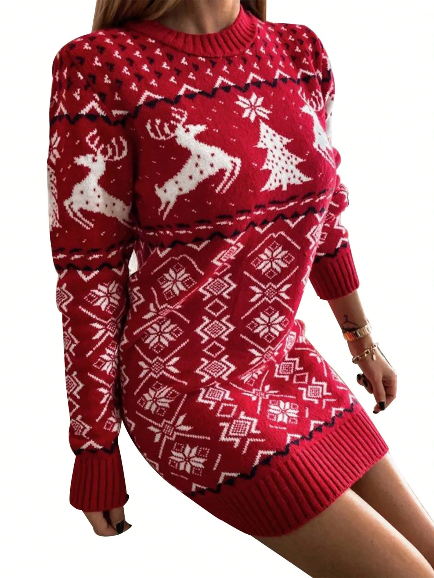Knitted dress|Women Christmas Jacquard Knitted Dress