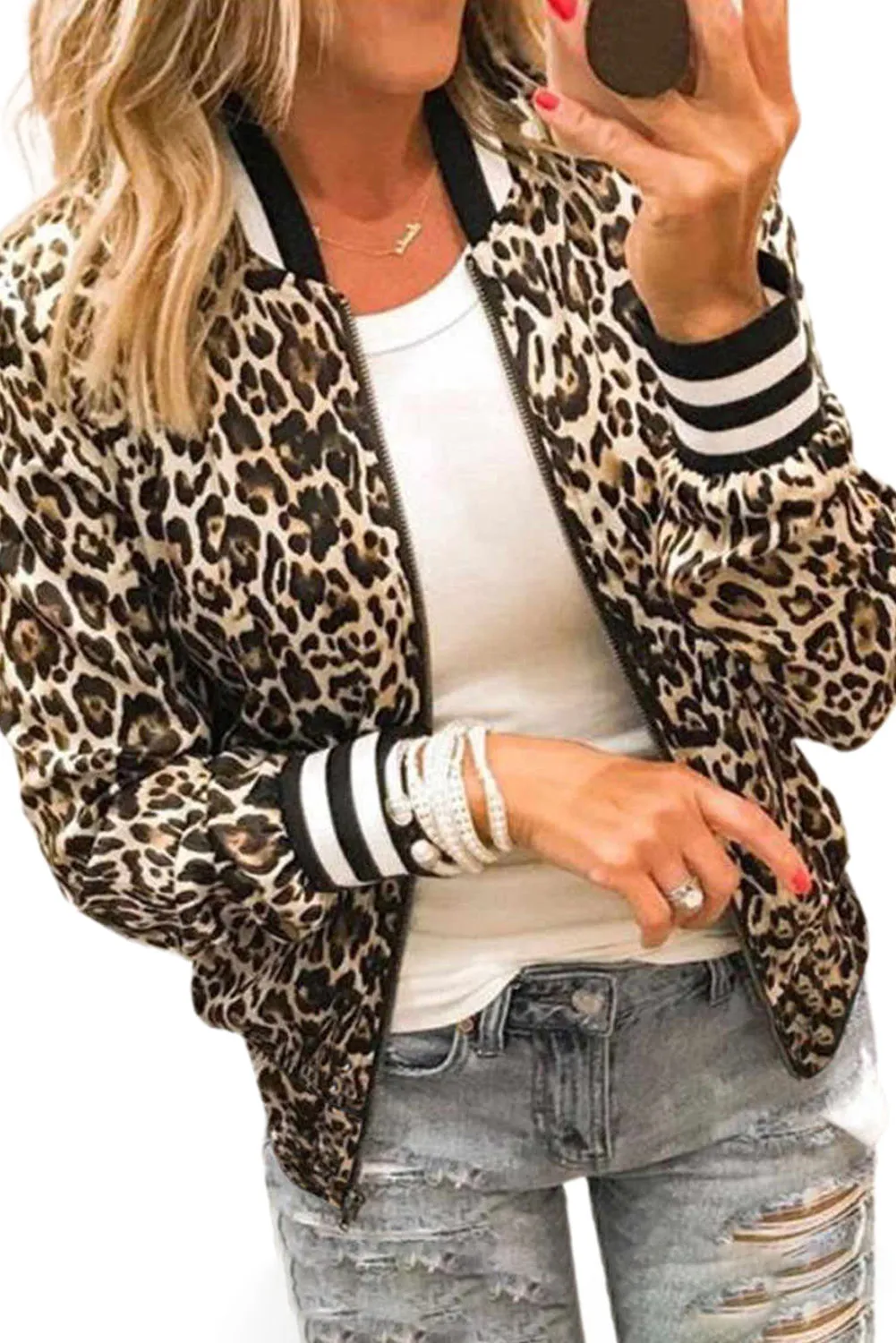 Leopard Bomber Short Jacket