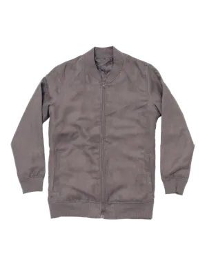 Light Grey Microfiber Suede Bomber Jacket