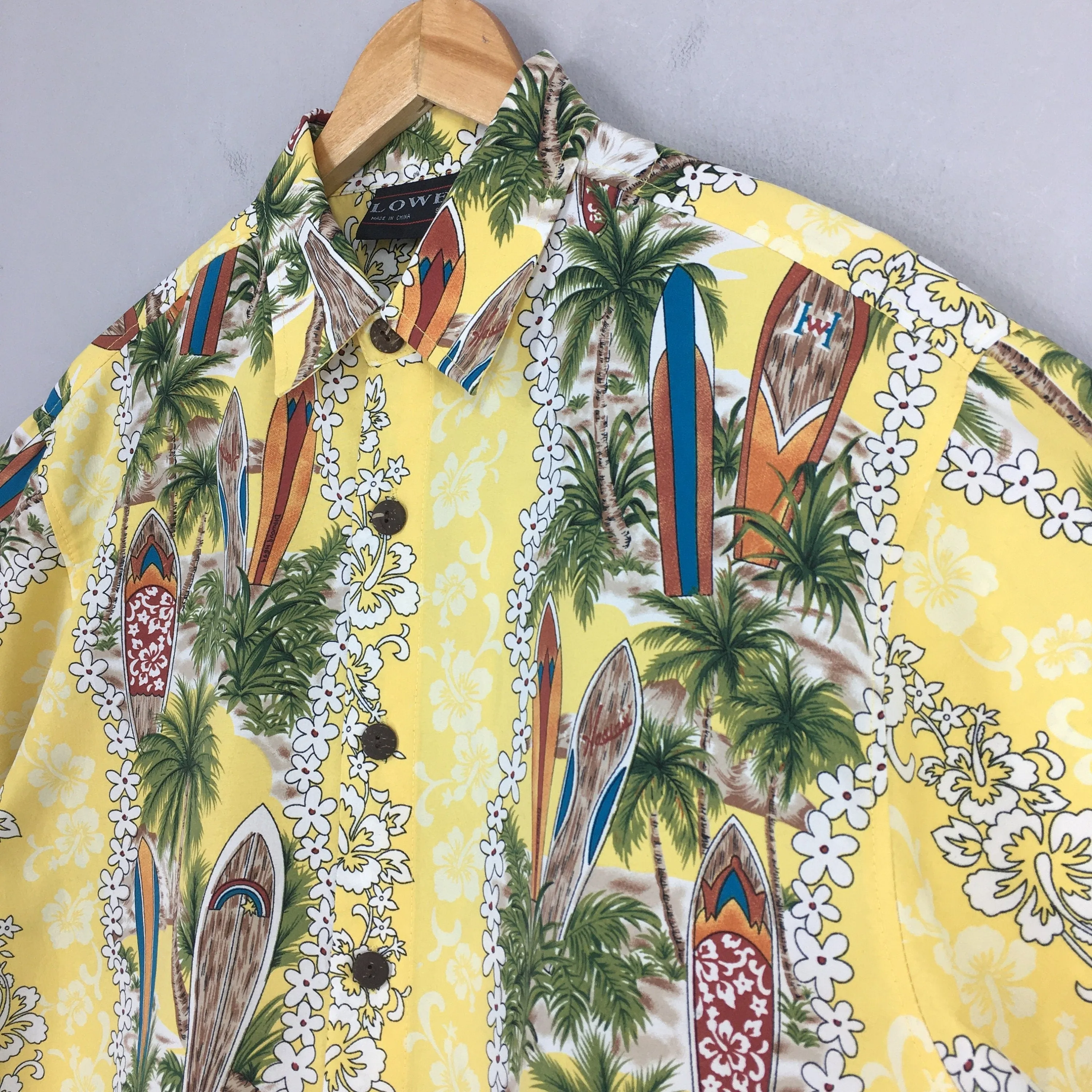Lowes Hawaiian Coconut Tree Beach View Shirt Medium