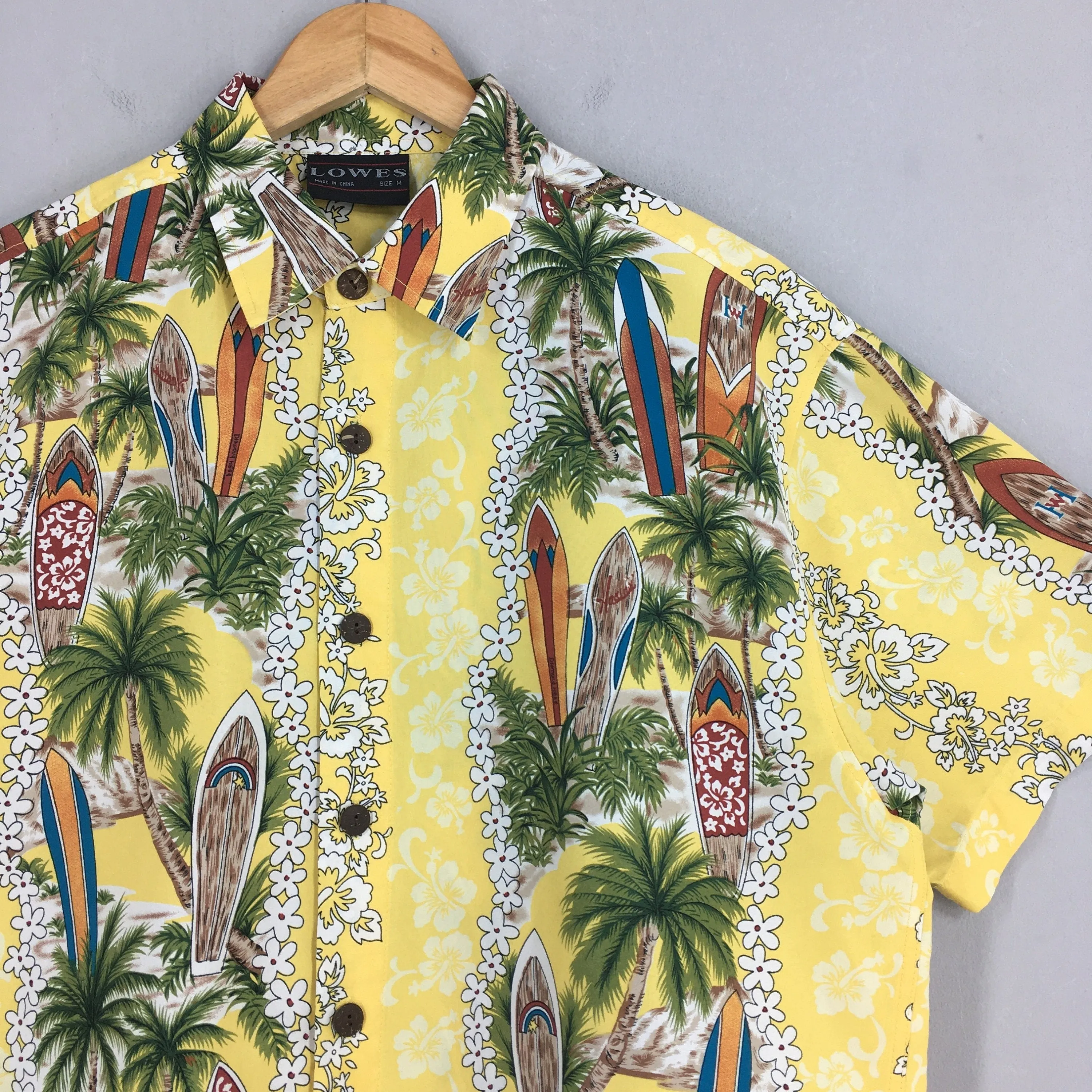 Lowes Hawaiian Coconut Tree Beach View Shirt Medium