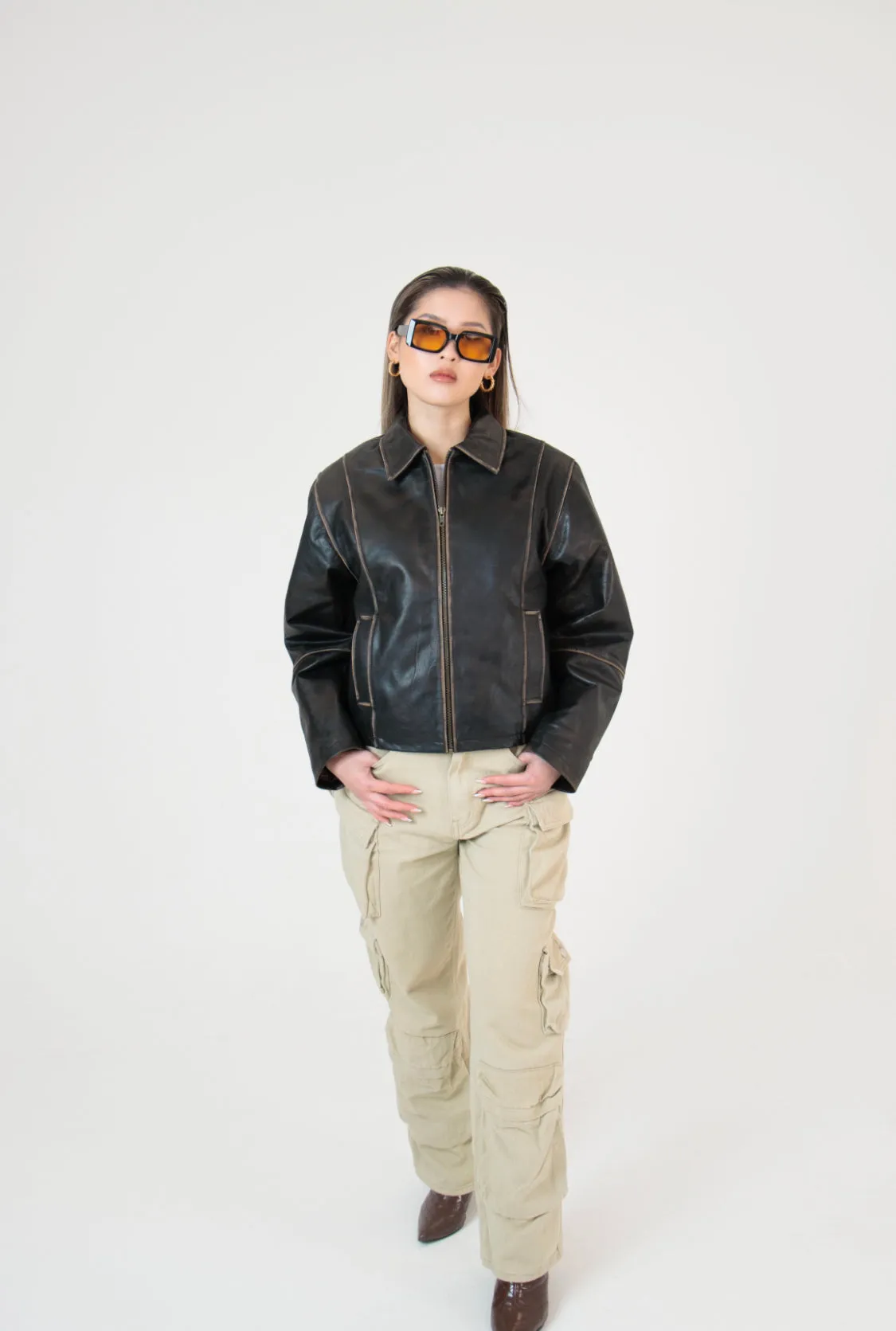 Mabel Distressed Brown Leather Jacket