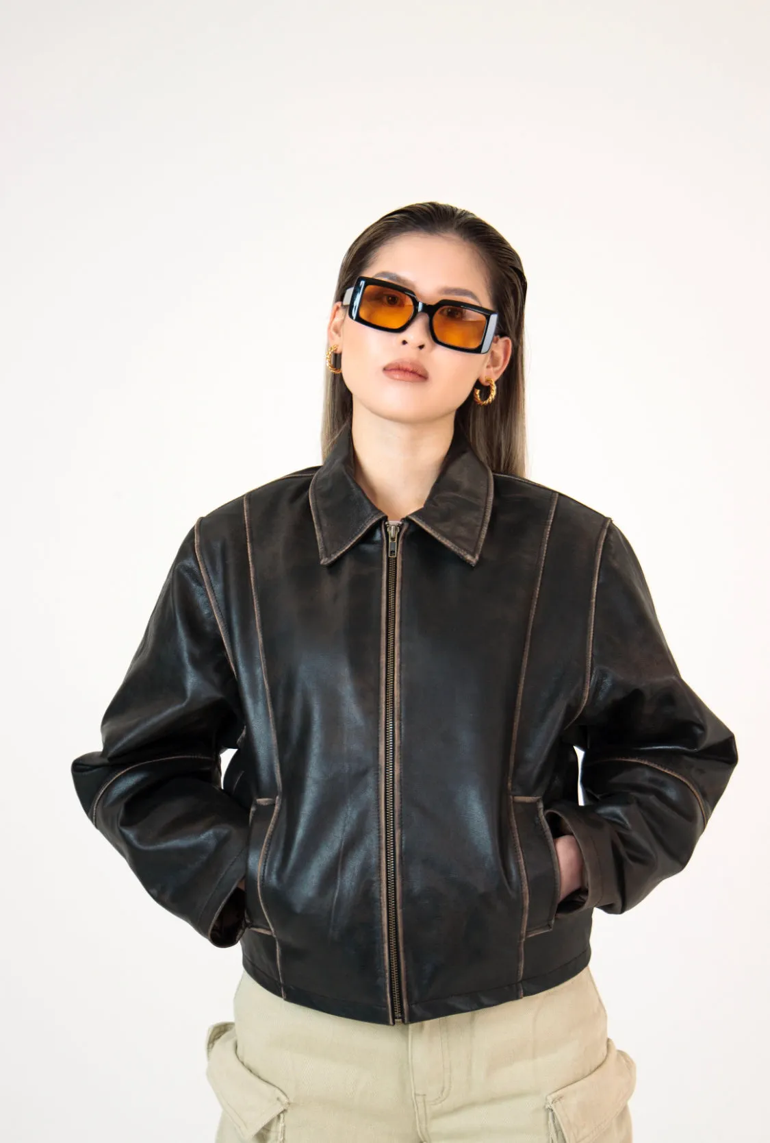 Mabel Distressed Brown Leather Jacket