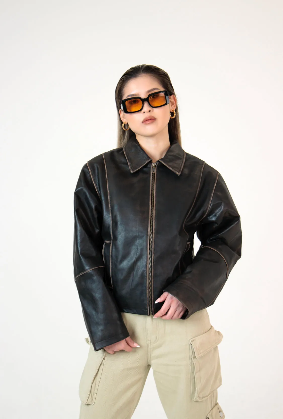 Mabel Distressed Brown Leather Jacket