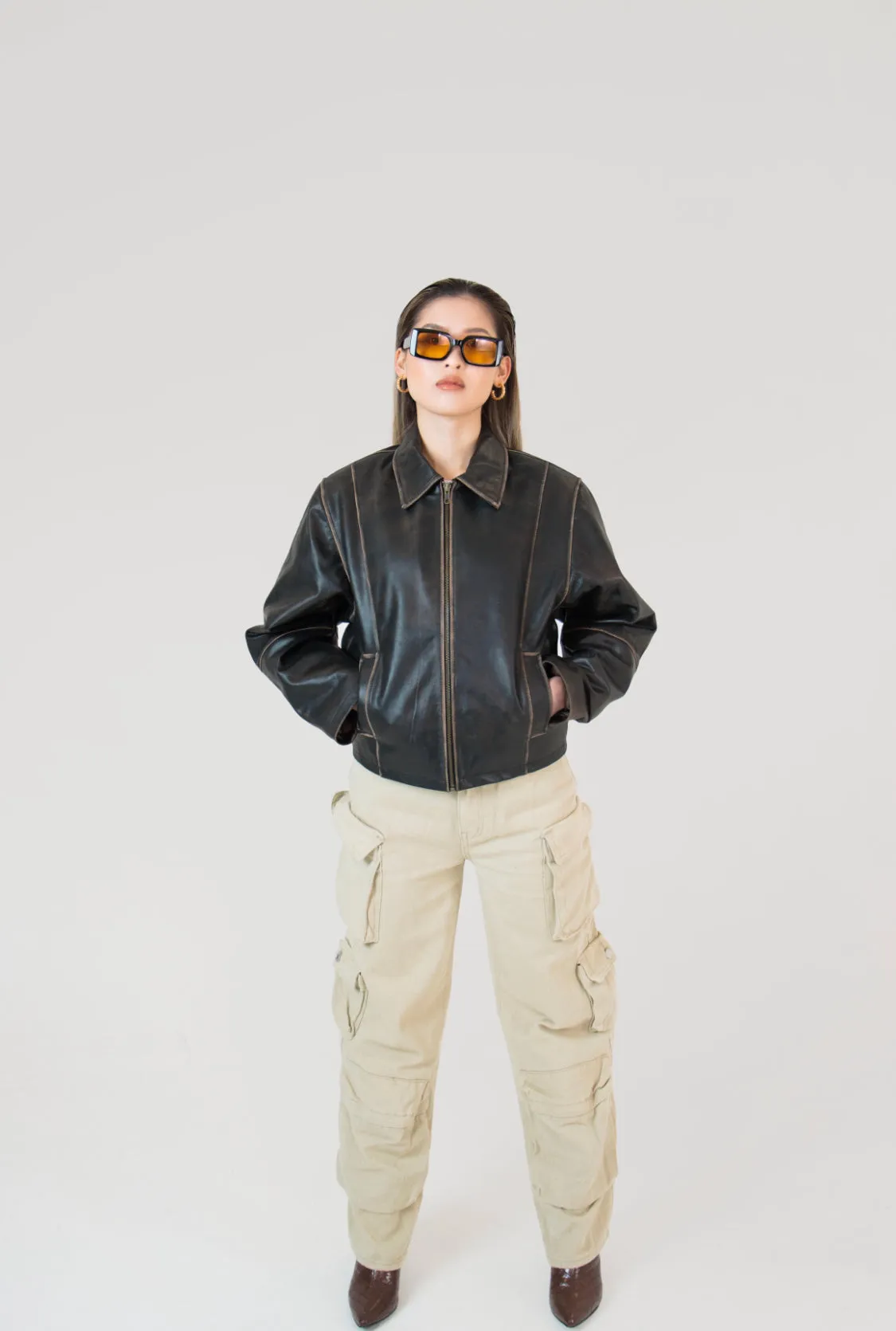 Mabel Distressed Brown Leather Jacket