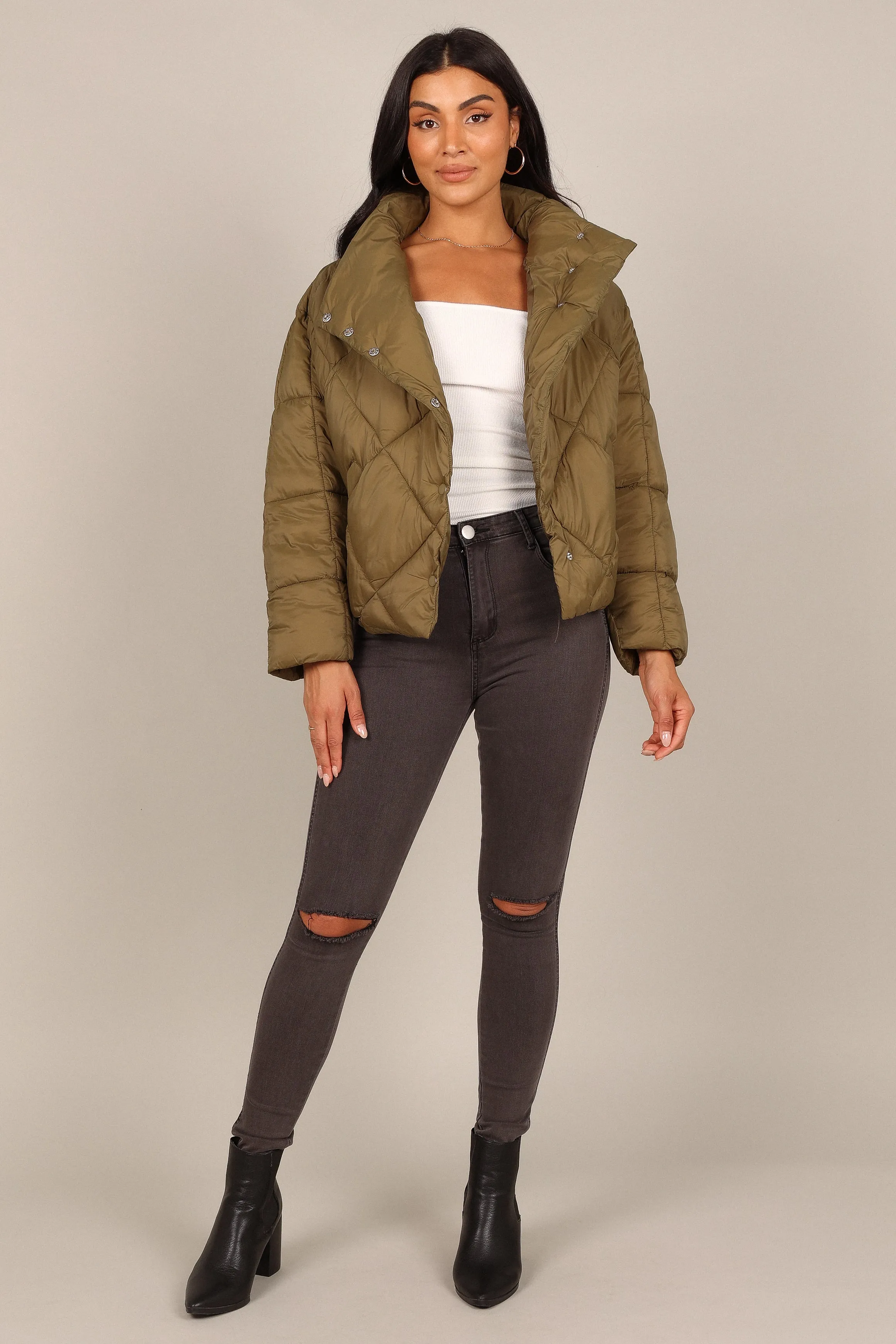 Malin Quilted Puffer Coat - Olive