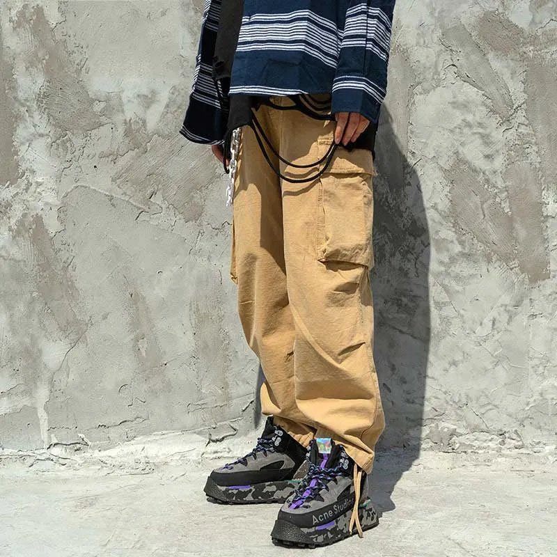 Man Fall Outfits Cargo Pants Overalls Men's Large Pocket Straight-Leg Pants Loose Casual Closing Wide Leg Pants