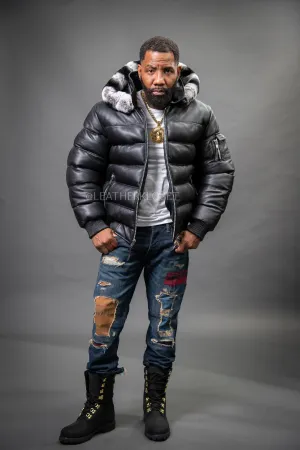 Men’s Aspen Leather Bubble Bomber Jacket [Black/Rex]