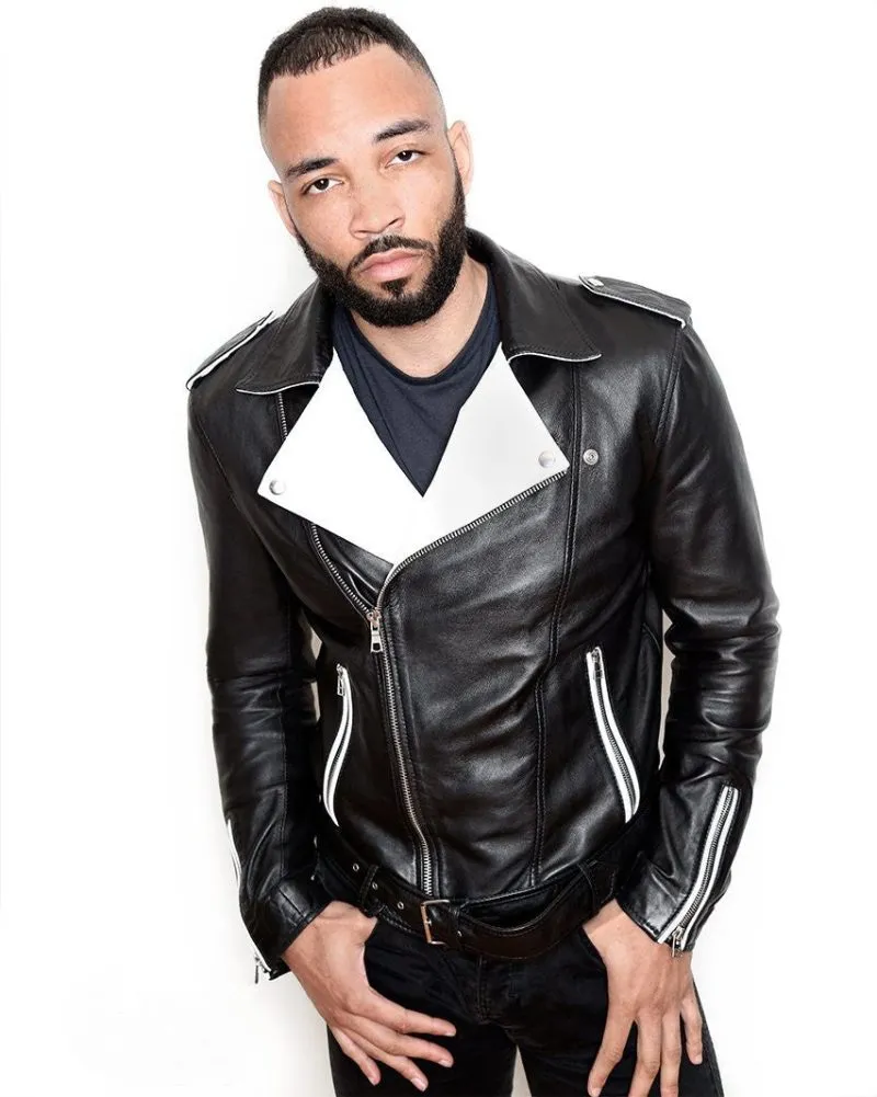 Men's Black and White Real Leather Jacket