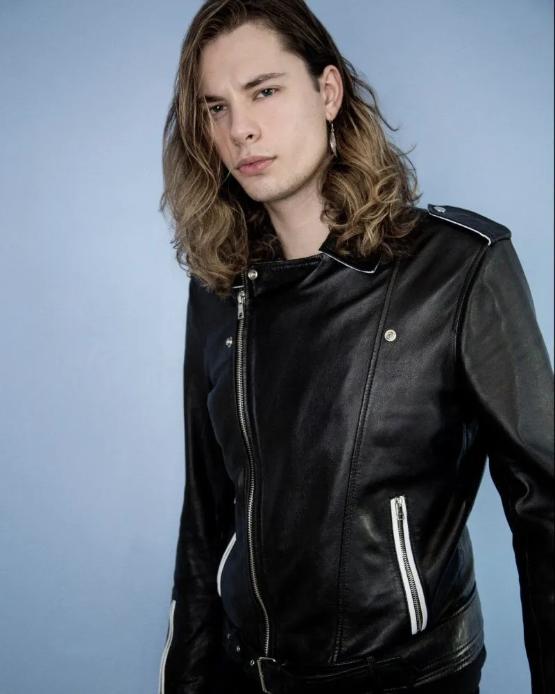 Men's Black and White Real Leather Jacket