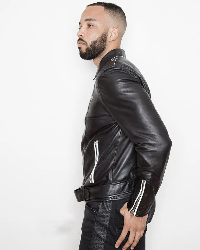 Men's Black and White Real Leather Jacket