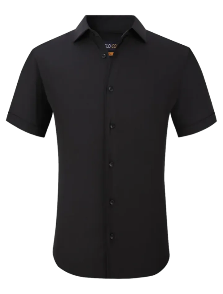 Men's black short sleeves shirt stretch material