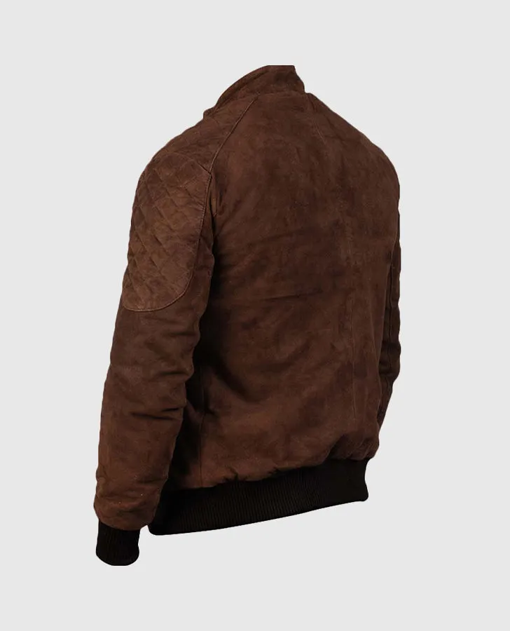 Men's Bomber Brown Suede Leather Jacket
