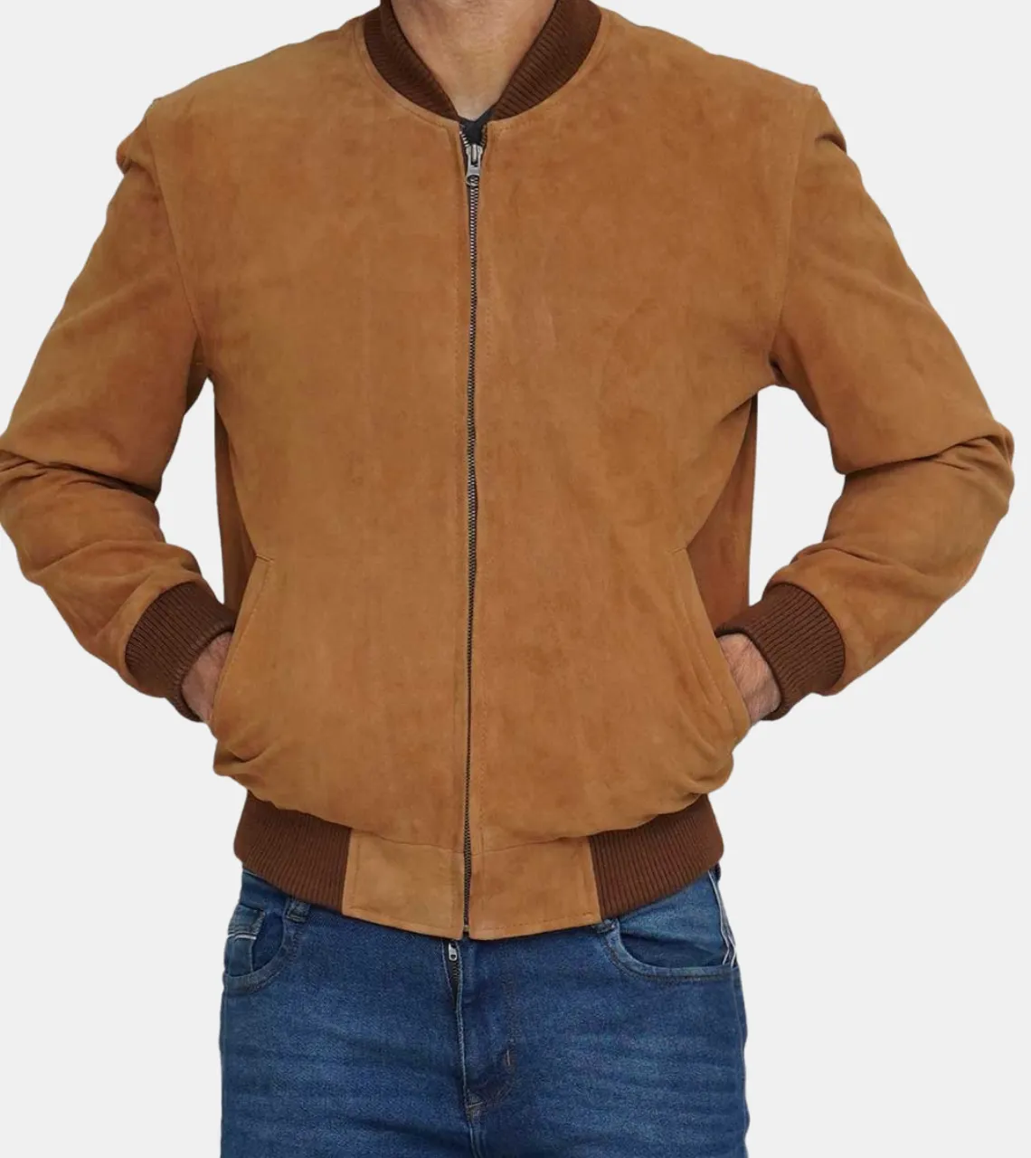 Men's Brown Suede Bomber Leather Jacket