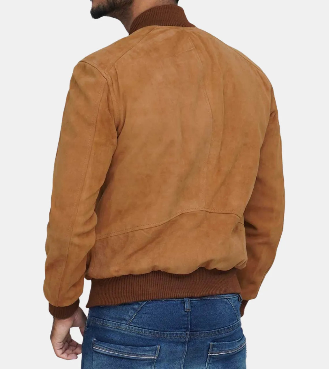 Men's Brown Suede Bomber Leather Jacket