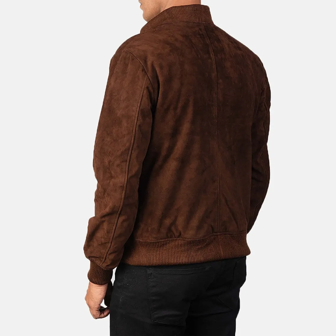 Men's Brown Suede Leather Jacket Slim fit Biker Motorcycle Bomber Casual Jacket