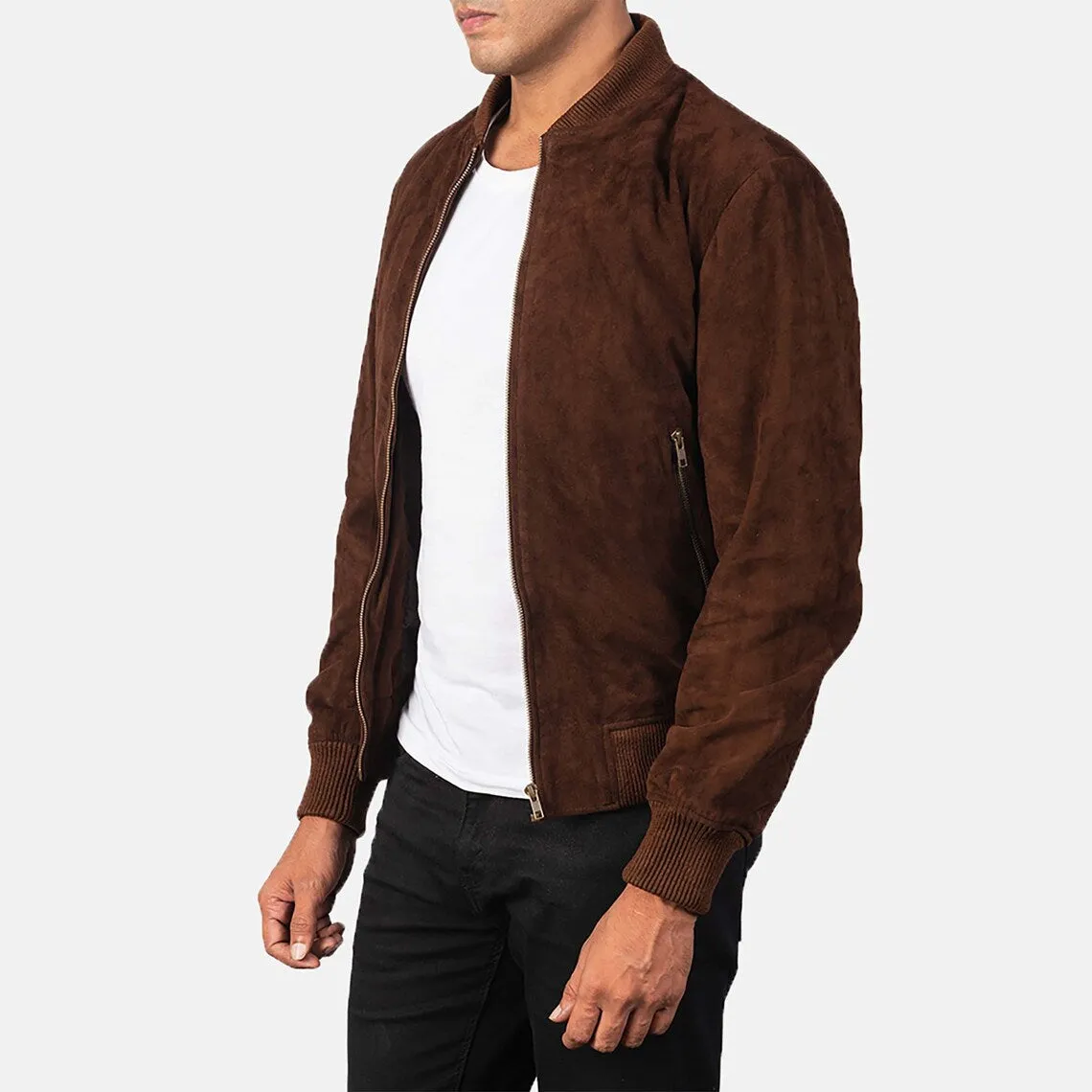 Men's Brown Suede Leather Jacket Slim fit Biker Motorcycle Bomber Casual Jacket