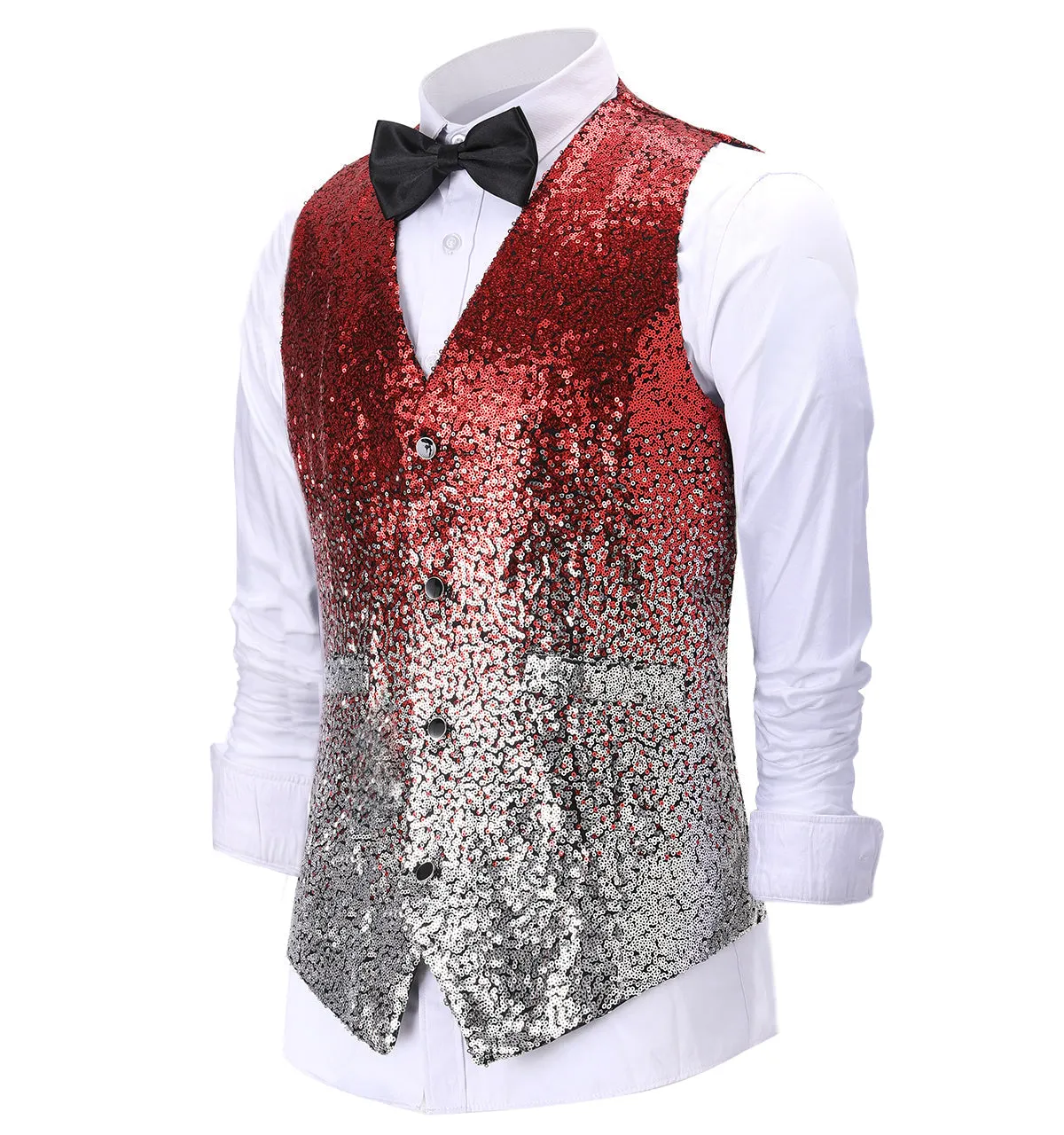 Men's Fashion Gradient Sequined Suit Vest V Neck Waistcoat