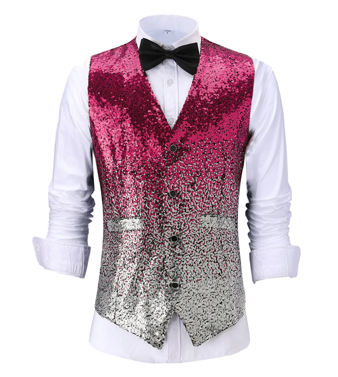 Men's Fashion Gradient Sequined Suit Vest V Neck Waistcoat