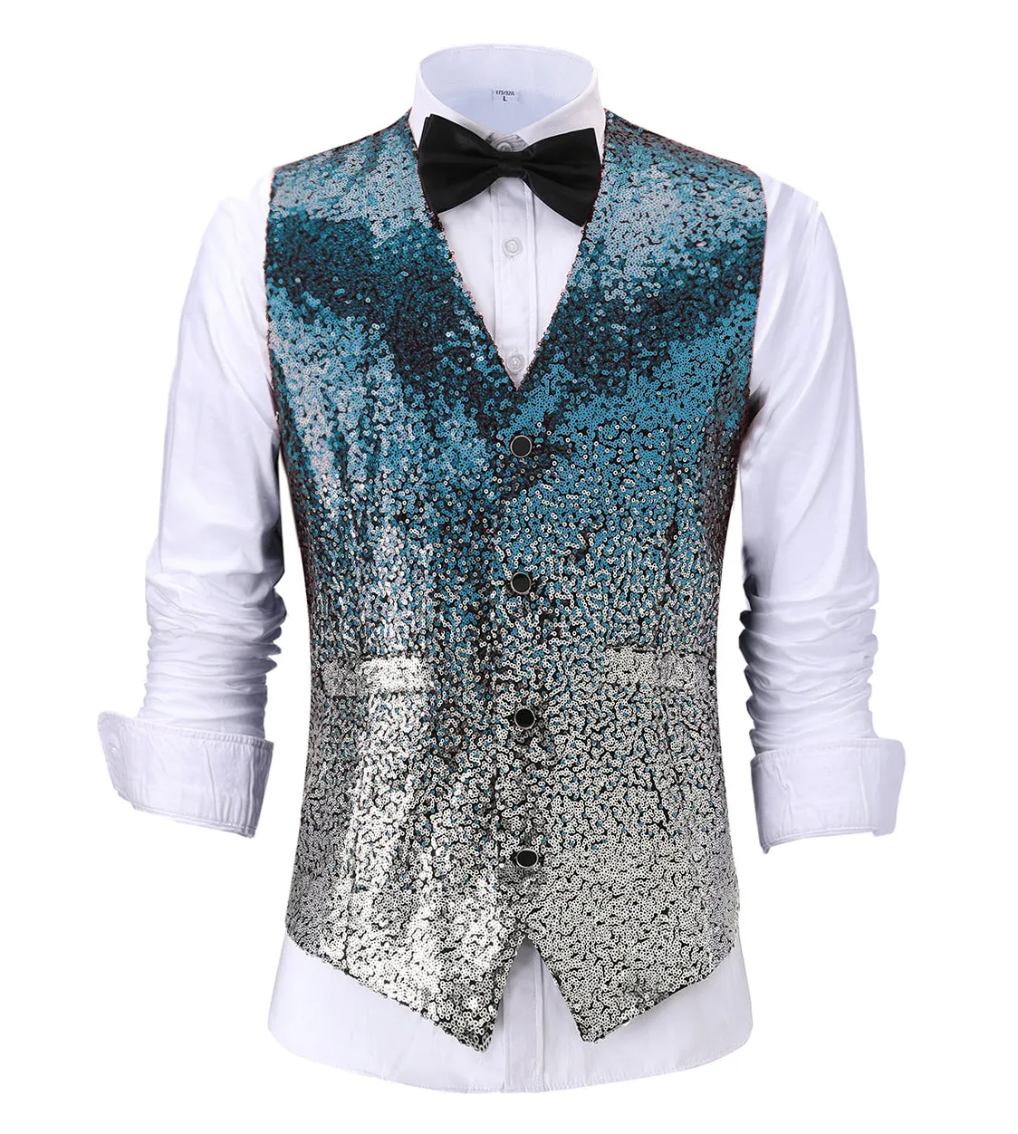 Men's Fashion Gradient Sequined Suit Vest V Neck Waistcoat