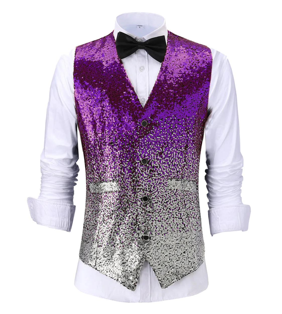 Men's Fashion Gradient Sequined Suit Vest V Neck Waistcoat