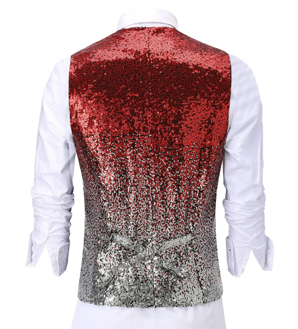 Men's Fashion Gradient Sequined Suit Vest V Neck Waistcoat