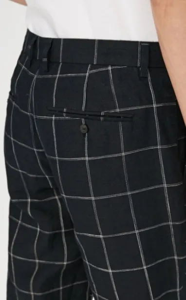 Men's Linen Plaid Slim Fit Casual Pants