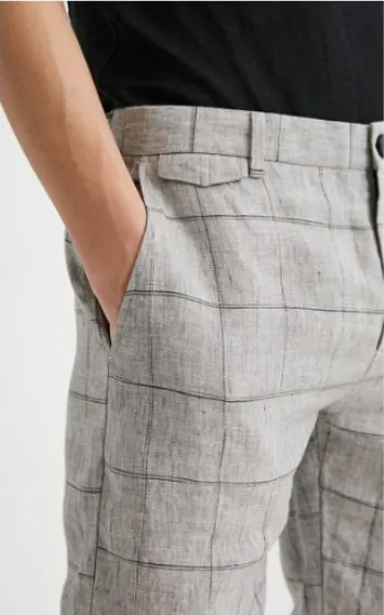 Men's Linen Plaid Slim Fit Casual Pants