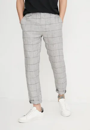 Men's Linen Plaid Slim Fit Casual Pants