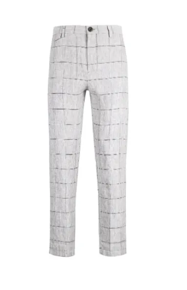 Men's Linen Plaid Slim Fit Casual Pants